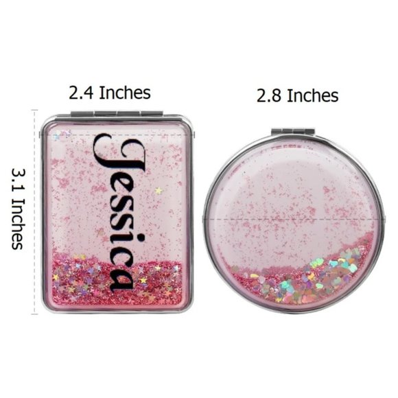 Personalized Compact Makeup Mirror,Liquid Floating Quicksand Glitter Mirror - Picture 5 of 10